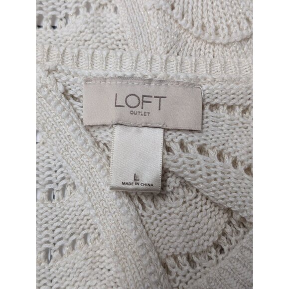 LOFT Open Back Knit Sweater Size L Pullover Scalloped Romantic Coquette Feminine - Picture 8 of 10
